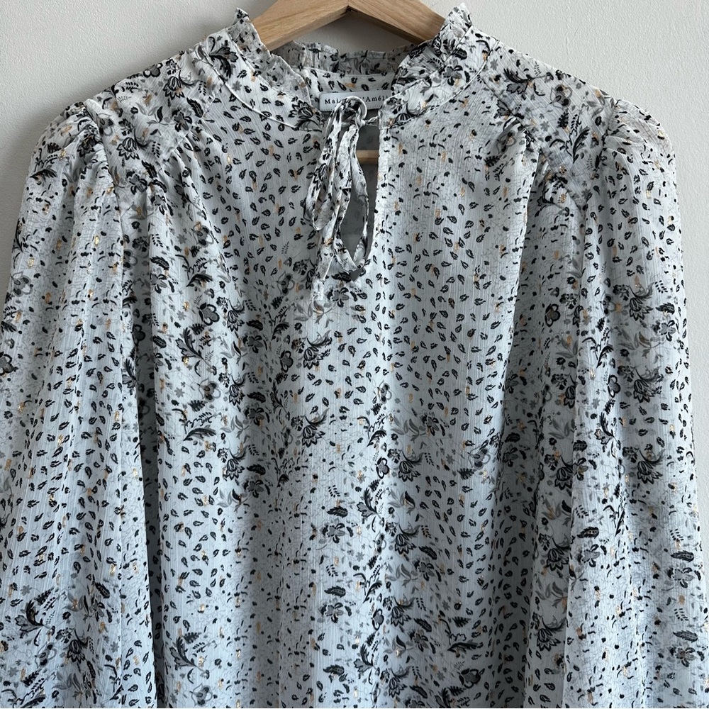 Maison d’ Amelie Paris Tie Neck Balloon Sleeve Blouse